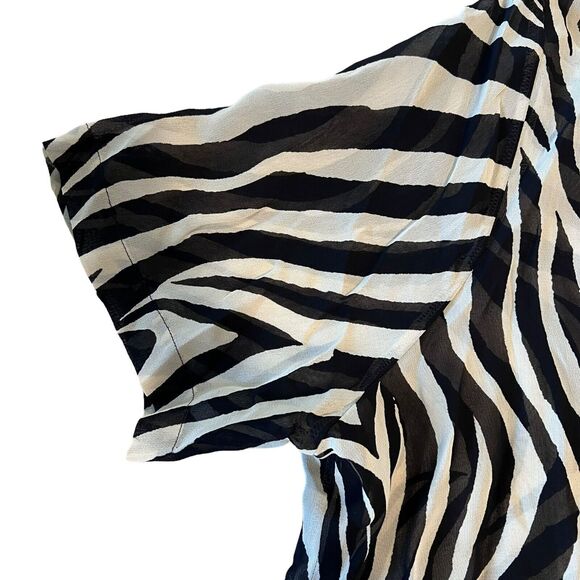 Sunflair Zebra Animal Print Blouse Top Womens Sz. 24 Black Beige Lightweight - Picture 5 of 9